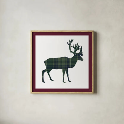 Plaid Lodge I Navy Green by Wild Apple Portfolio. Shown in a natural wood glass frame for a timeless modern aesthetic. Available as an archival giclee rolled canvas, fine art paper, or poster print. SKU 65486a.