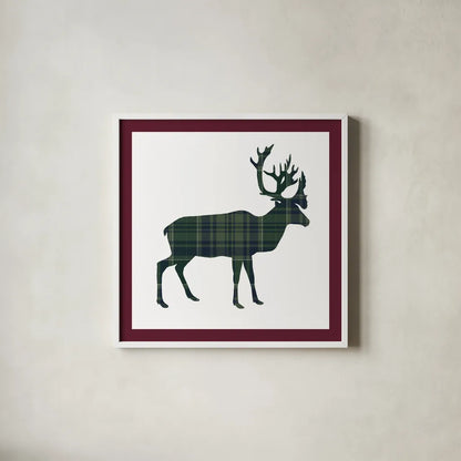 Plaid Lodge I Navy Green by Wild Apple Portfolio. Shown in a crisp white glass frame for a clean and minimalist style. Available as an archival giclee rolled canvas, fine art paper, or poster print. SKU 65486a.