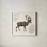 Plaid Lodge I Tan by Wild Apple Portfolio. Shown in a crisp white glass frame for a clean and minimalist style. Available as an archival giclee rolled canvas, fine art paper, or poster print. SKU 33690a.