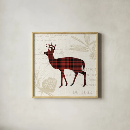 Plaid Lodge II by Wild Apple Portfolio. Shown in a natural wood glass frame for a timeless modern aesthetic. Available as an archival giclee rolled canvas, fine art paper, or poster print. SKU 33687a.