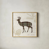 Plaid Lodge II Tan by Wild Apple Portfolio. Shown in a natural wood glass frame for a timeless modern aesthetic. Available as an archival giclee rolled canvas, fine art paper, or poster print. SKU 33691a.