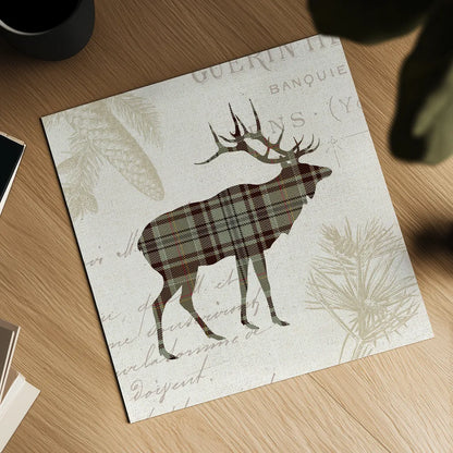 Plaid Lodge III Tan by Wild Apple Portfolio. Shown as a detailed flat fine art print, highlighting archival giclee quality. Available as an archival giclee rolled canvas, fine art paper, or poster print. SKU 33692a.