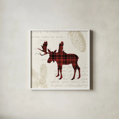 Plaid Lodge IV by Wild Apple Portfolio. Shown in a crisp white glass frame for a clean and minimalist style. Available as an archival giclee rolled canvas, fine art paper, or poster print. SKU 33689a.
