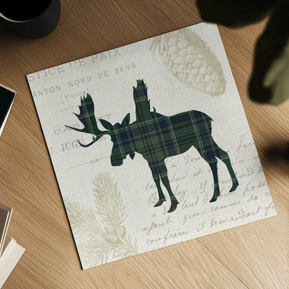 Plaid Lodge IV Navy Green by Wild Apple Portfolio. Shown as a detailed flat fine art print, highlighting archival giclee quality. Available as an archival giclee rolled canvas, fine art paper, or poster print. SKU 59708a.