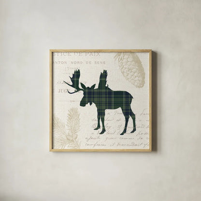 Plaid Lodge IV Navy Green by Wild Apple Portfolio. Shown in a natural wood glass frame for a timeless modern aesthetic. Available as an archival giclee rolled canvas, fine art paper, or poster print. SKU 59708a.