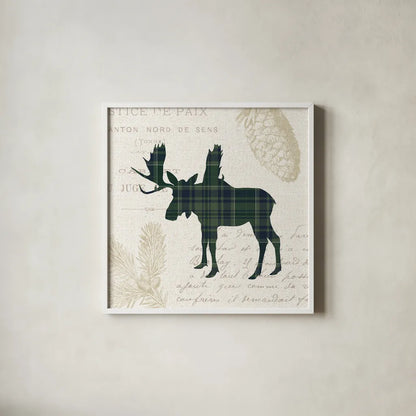 Plaid Lodge IV Navy Green by Wild Apple Portfolio. Shown in a crisp white glass frame for a clean and minimalist style. Available as an archival giclee rolled canvas, fine art paper, or poster print. SKU 59708a.