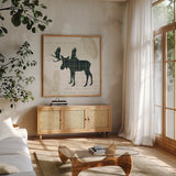 Plaid Lodge IV Navy Green by Wild Apple Portfolio. Shown in a natural wood frame in a cozy modern living room. Available as an archival giclee rolled canvas, fine art paper, or poster print. SKU 59708a.