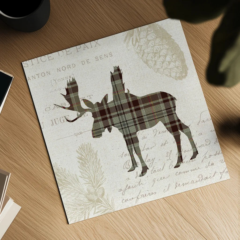 Plaid Lodge IV Tan by Wild Apple Portfolio. Shown as a detailed flat fine art print, highlighting archival giclee quality. Available as an archival giclee rolled canvas, fine art paper, or poster print. SKU 33693a.