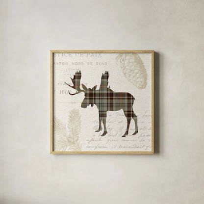 Plaid Lodge IV Tan by Wild Apple Portfolio. Shown in a natural wood glass frame for a timeless modern aesthetic. Available as an archival giclee rolled canvas, fine art paper, or poster print. SKU 33693a.