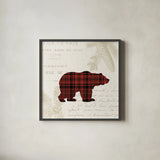Plaid Lodge V by Wild Apple Portfolio. Shown in a sleek black glass frame for a contemporary gallery look. Available as an archival giclee rolled canvas, fine art paper, or poster print. SKU 70248a.
