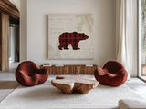 Plaid Lodge V by Wild Apple Portfolio. Shown as extra-large giant wall art in a modern living room. Available as an archival giclee rolled canvas, fine art paper, or poster print. SKU 70248a.
