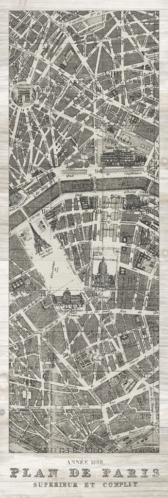 Plan de Paris Panel on Wood by Wild Apple Portfolio