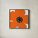 Pop Art Floral I Orange by Wild Apple Portfolio. Shown in a sleek black glass frame for a contemporary gallery look. Available as an archival giclee rolled canvas, fine art paper, or poster print. SKU 54536a.