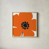 Pop Art Floral I Orange by Wild Apple Portfolio. Shown in a natural wood glass frame for a timeless modern aesthetic. Available as an archival giclee rolled canvas, fine art paper, or poster print. SKU 54536a.