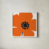 Pop Art Floral I Orange by Wild Apple Portfolio. Shown in a crisp white glass frame for a clean and minimalist style. Available as an archival giclee rolled canvas, fine art paper, or poster print. SKU 54536a.