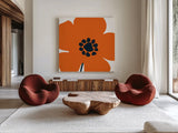 Pop Art Floral I Orange by Wild Apple Portfolio. Shown as extra-large giant wall art in a modern living room. Available as an archival giclee rolled canvas, fine art paper, or poster print. SKU 54536a.