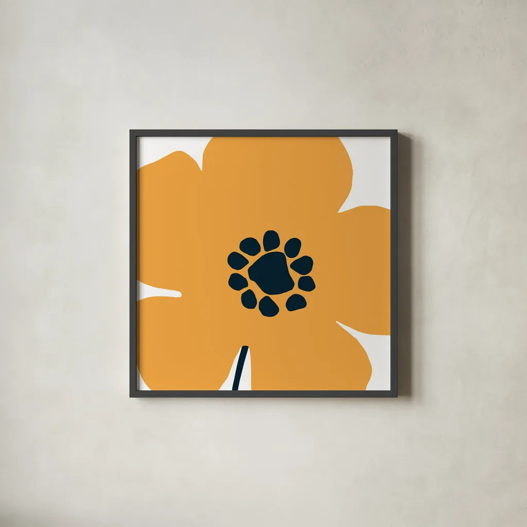 Pop Art Floral I Retro by Wild Apple Portfolio. Shown in a sleek black glass frame for a contemporary gallery look. Available as an archival giclee rolled canvas, fine art paper, or poster print. SKU 57083a.