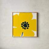 Pop Art Floral I Yellow by Wild Apple Portfolio. Shown in a natural wood glass frame for a timeless modern aesthetic. Available as an archival giclee rolled canvas, fine art paper, or poster print. SKU 54535a.