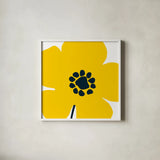 Pop Art Floral I Yellow by Wild Apple Portfolio. Shown in a crisp white glass frame for a clean and minimalist style. Available as an archival giclee rolled canvas, fine art paper, or poster print. SKU 54535a.