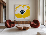 Pop Art Floral II by Wild Apple Portfolio. Shown as extra-large giant wall art in a modern living room. Available as an archival giclee rolled canvas, fine art paper, or poster print. SKU 44562a.