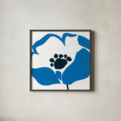 Pop Art Floral II BLue by Wild Apple Portfolio. Shown in a sleek black glass frame for a contemporary gallery look. Available as an archival giclee rolled canvas, fine art paper, or poster print. SKU 61451a.