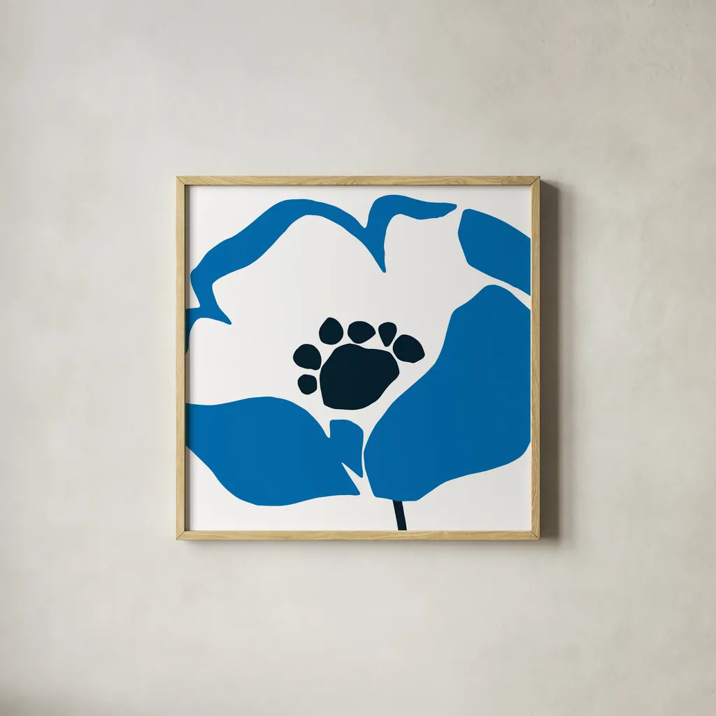Pop Art Floral II BLue by Wild Apple Portfolio. Shown in a natural wood glass frame for a timeless modern aesthetic. Available as an archival giclee rolled canvas, fine art paper, or poster print. SKU 61451a.