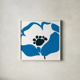 Pop Art Floral II BLue by Wild Apple Portfolio. Shown in a crisp white glass frame for a clean and minimalist style. Available as an archival giclee rolled canvas, fine art paper, or poster print. SKU 61451a.