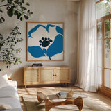 Pop Art Floral II BLue by Wild Apple Portfolio. Shown in a natural wood frame in a cozy modern living room. Available as an archival giclee rolled canvas, fine art paper, or poster print. SKU 61451a.