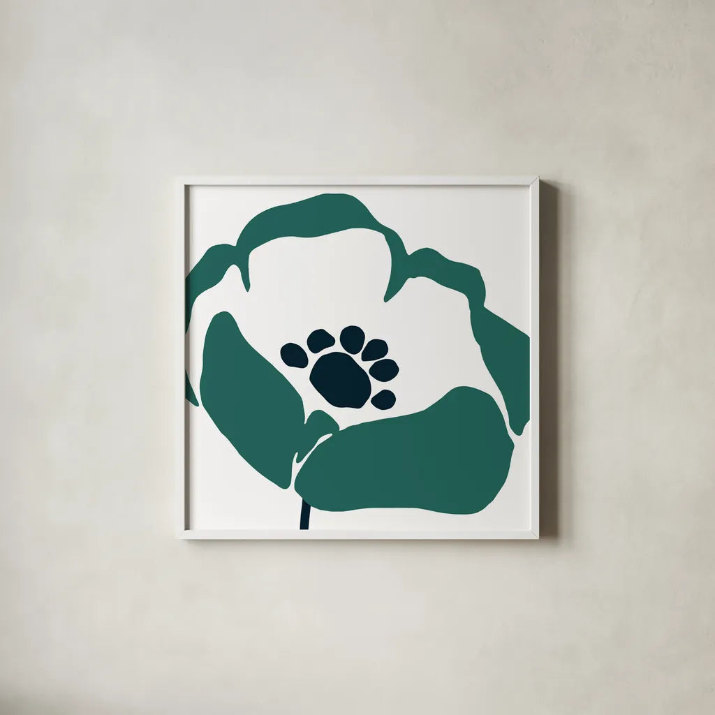 Pop Art Floral III Retro by Wild Apple Portfolio. Shown in a crisp white glass frame for a clean and minimalist style. Available as an archival giclee rolled canvas, fine art paper, or poster print. SKU 57085a.