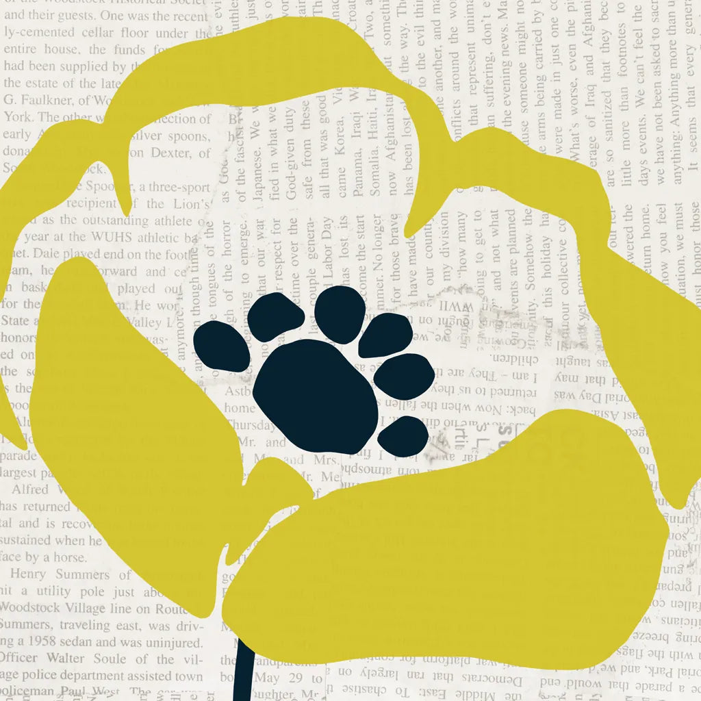Pop Art Floral III Yellow Newsprint by Wild Apple Portfolio. SKU 52824a. Archival Giclee Fine art print for wall decor.