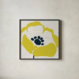 Pop Art Floral III Yellow Newsprint by Wild Apple Portfolio. Shown in a sleek black glass frame for a contemporary gallery look. Available as an archival giclee rolled canvas, fine art paper, or poster print. SKU 52824a.