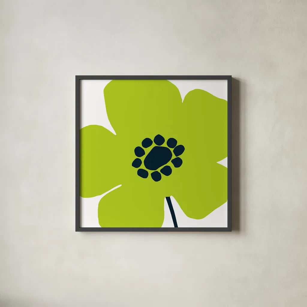 Pop Art Floral IV by Wild Apple Portfolio. Shown in a sleek black glass frame for a contemporary gallery look. Available as an archival giclee rolled canvas, fine art paper, or poster print. SKU 44564a.