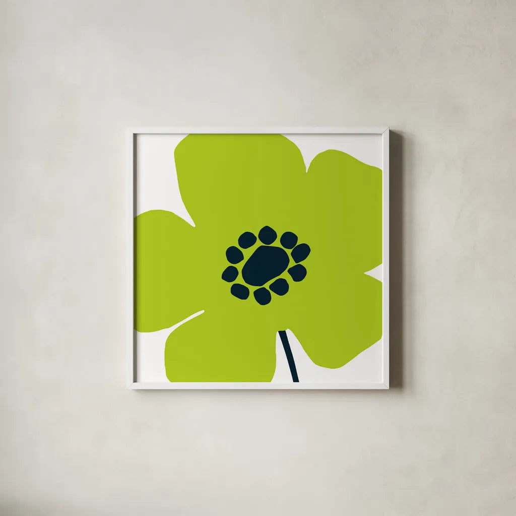 Pop Art Floral IV by Wild Apple Portfolio. Shown in a crisp white glass frame for a clean and minimalist style. Available as an archival giclee rolled canvas, fine art paper, or poster print. SKU 44564a.
