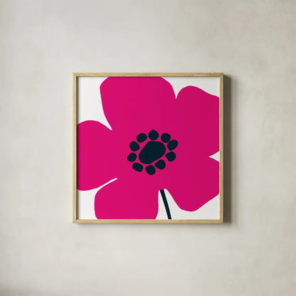 Pop Art Floral IV Hot Pink by Wild Apple Portfolio. Shown in a natural wood glass frame for a timeless modern aesthetic. Available as an archival giclee rolled canvas, fine art paper, or poster print. SKU 52823a.
