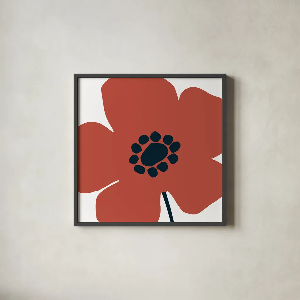 Pop Art Floral IV Retro by Wild Apple Portfolio. Shown in a sleek black glass frame for a contemporary gallery look. Available as an archival giclee rolled canvas, fine art paper, or poster print. SKU 57086a.
