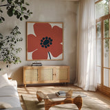 Pop Art Floral IV Retro by Wild Apple Portfolio. Shown in a natural wood frame in a cozy modern living room. Available as an archival giclee rolled canvas, fine art paper, or poster print. SKU 57086a.