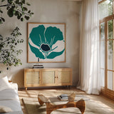 Pop Art Floral V by Wild Apple Portfolio. Shown in a natural wood frame in a cozy modern living room. Available as an archival giclee rolled canvas, fine art paper, or poster print. SKU 61355a.