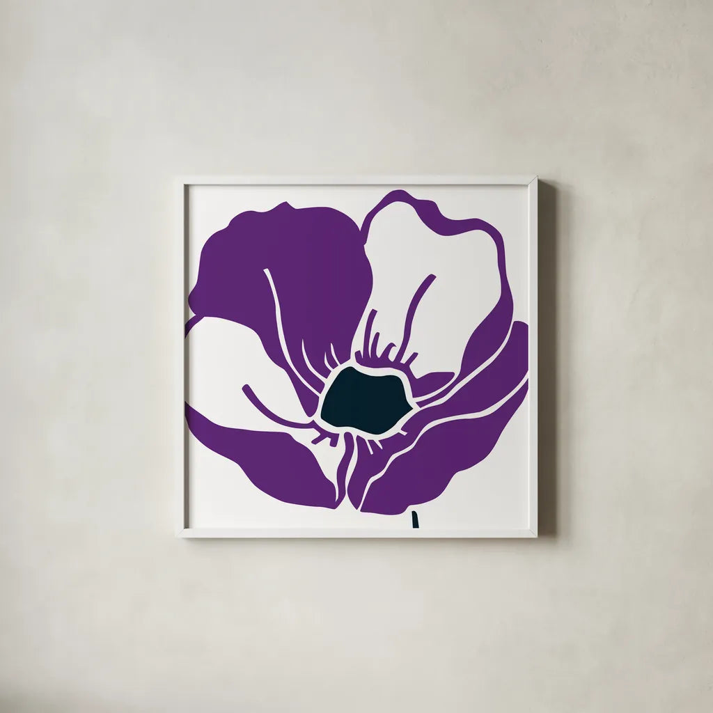 Pop Art Floral VI by Wild Apple Portfolio. Shown in a crisp white glass frame for a clean and minimalist style. Available as an archival giclee rolled canvas, fine art paper, or poster print. SKU 61356a.