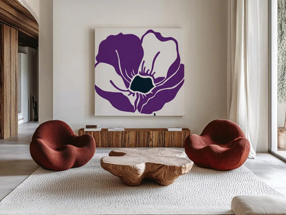 Pop Art Floral VI by Wild Apple Portfolio. Shown as extra-large giant wall art in a modern living room. Available as an archival giclee rolled canvas, fine art paper, or poster print. SKU 61356a.