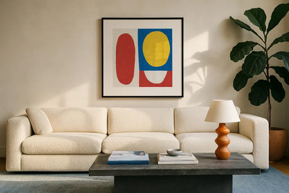 Primary I by Wild Apple Portfolio. Displayed in a glass frame with matte in a clean modern living room. Available as an archival giclee rolled canvas, fine art paper, or poster print. SKU 82321a.