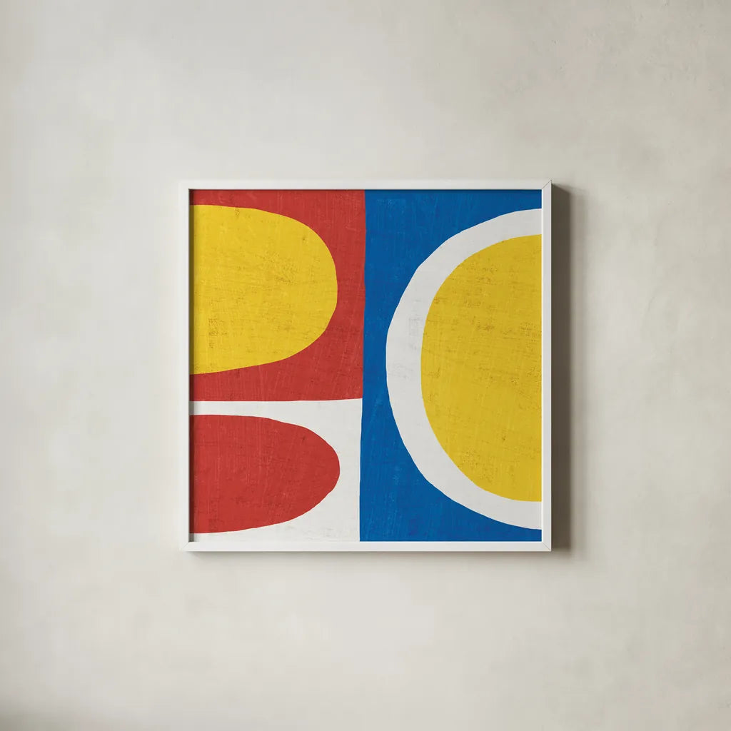 Primary II by Wild Apple Portfolio. Shown in a crisp white glass frame for a clean and minimalist style. Available as an archival giclee rolled canvas, fine art paper, or poster print. SKU 82322a.