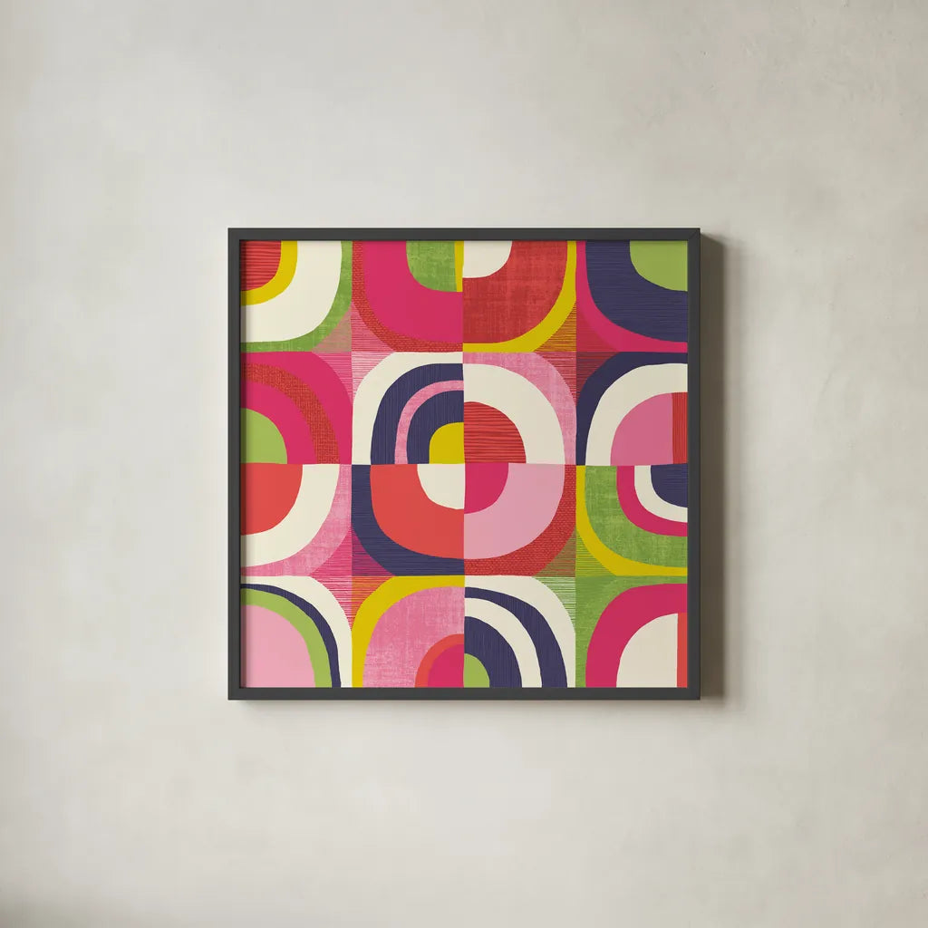 Quarter Circle Abstract by Wild Apple Portfolio. Shown in a sleek black glass frame for a contemporary gallery look. Available as an archival giclee rolled canvas, fine art paper, or poster print. SKU 87002a.