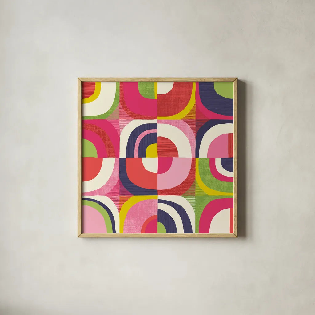 Quarter Circle Abstract by Wild Apple Portfolio. Shown in a natural wood glass frame for a timeless modern aesthetic. Available as an archival giclee rolled canvas, fine art paper, or poster print. SKU 87002a.