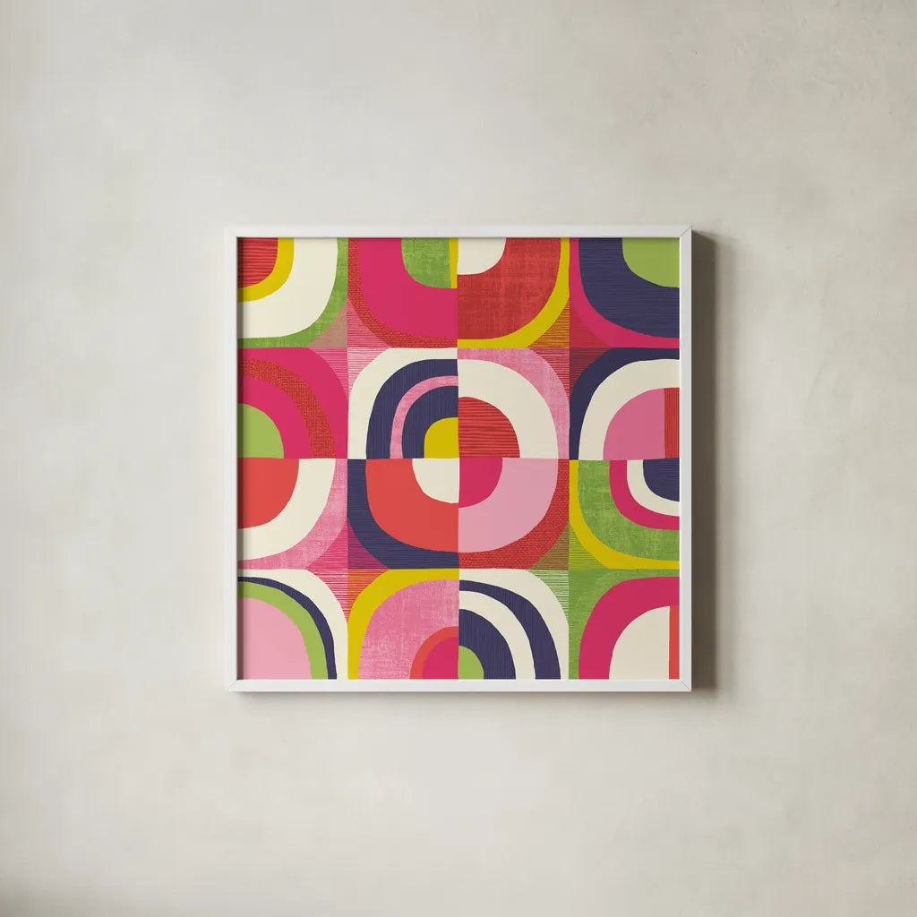Quarter Circle Abstract by Wild Apple Portfolio. Shown in a crisp white glass frame for a clean and minimalist style. Available as an archival giclee rolled canvas, fine art paper, or poster print. SKU 87002a.