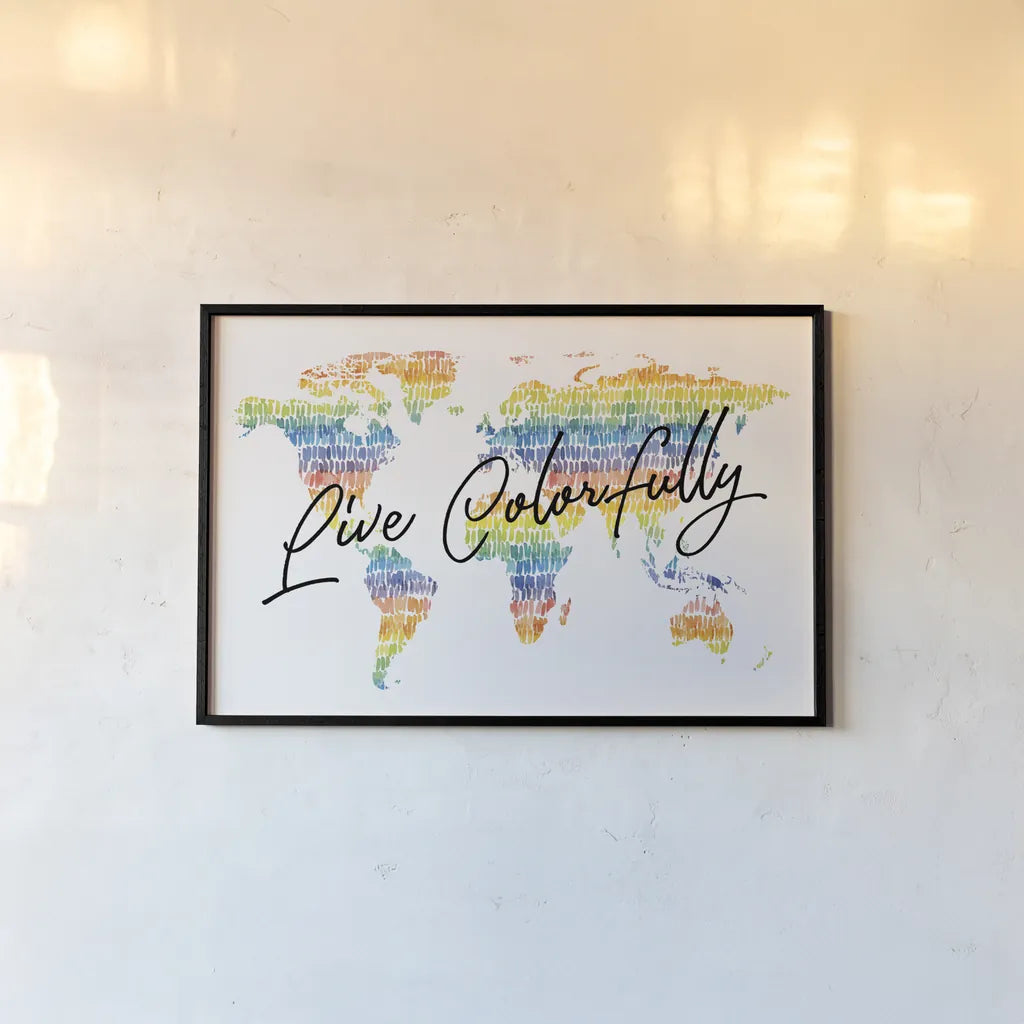 Rainbow World I by Wild Apple Portfolio. shown as a paper print in a black flame. Available as a archival giclee rolled canvas, fine art paper, or poster print. SKU 63006i.