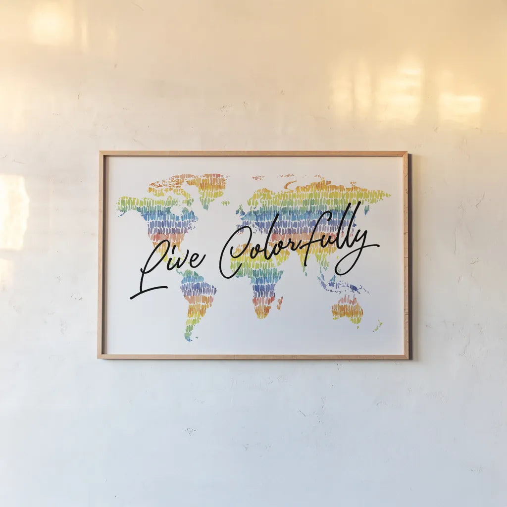 Rainbow World I by Wild Apple Portfolio. shown as a paper print in a natural frame. Available as a archival giclee rolled canvas, fine art paper, or poster print. SKU 63006i.