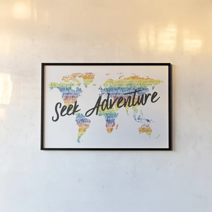 Rainbow World I Adventure by Wild Apple Portfolio. shown as a paper print in a black flame. Available as a archival giclee rolled canvas, fine art paper, or poster print. SKU 75335i.