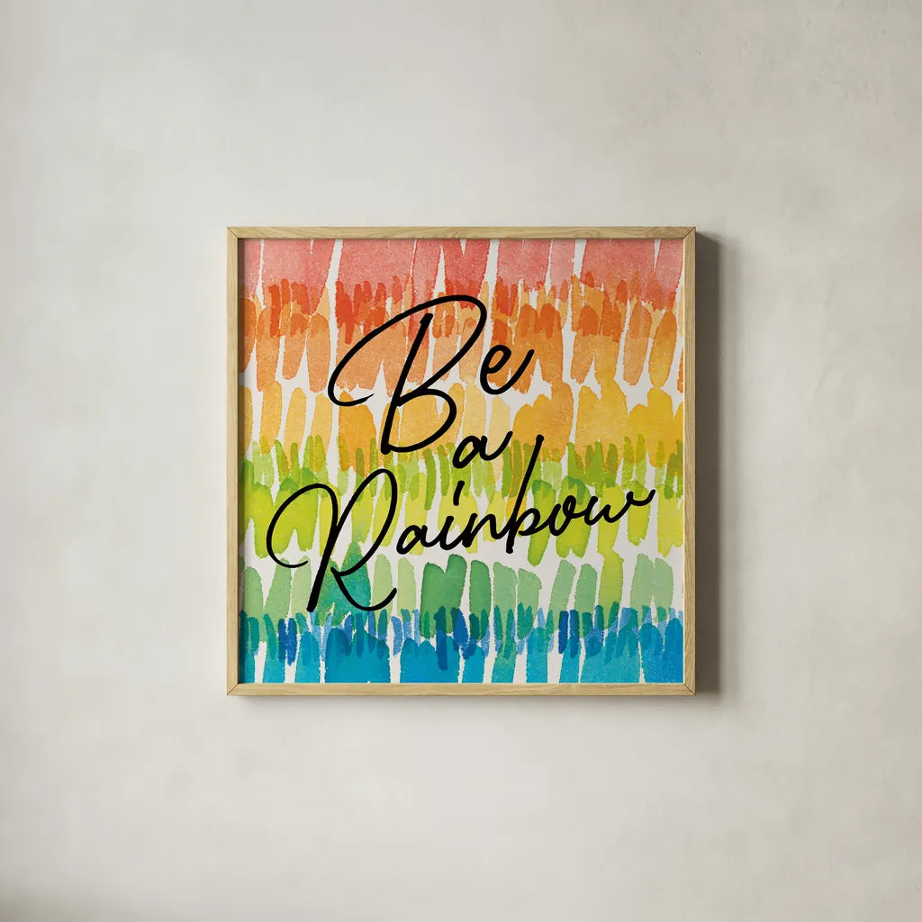 Rainbow World II by Wild Apple Portfolio. Shown in a natural wood glass frame for a timeless modern aesthetic. Available as an archival giclee rolled canvas, fine art paper, or poster print. SKU 63007a.