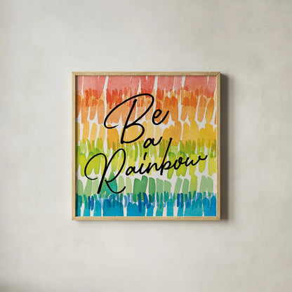 Rainbow World II by Wild Apple Portfolio. Shown in a natural wood glass frame for a timeless modern aesthetic. Available as an archival giclee rolled canvas, fine art paper, or poster print. SKU 63007a.