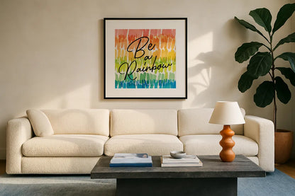 Rainbow World II by Wild Apple Portfolio. Displayed in a glass frame with matte in a clean modern living room. Available as an archival giclee rolled canvas, fine art paper, or poster print. SKU 63007a.